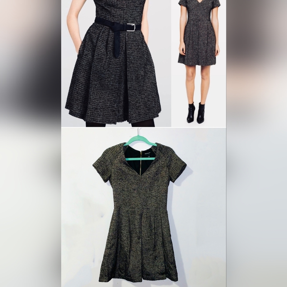 CLUB MONACO Davin Textured and Pleated Tweed Dress